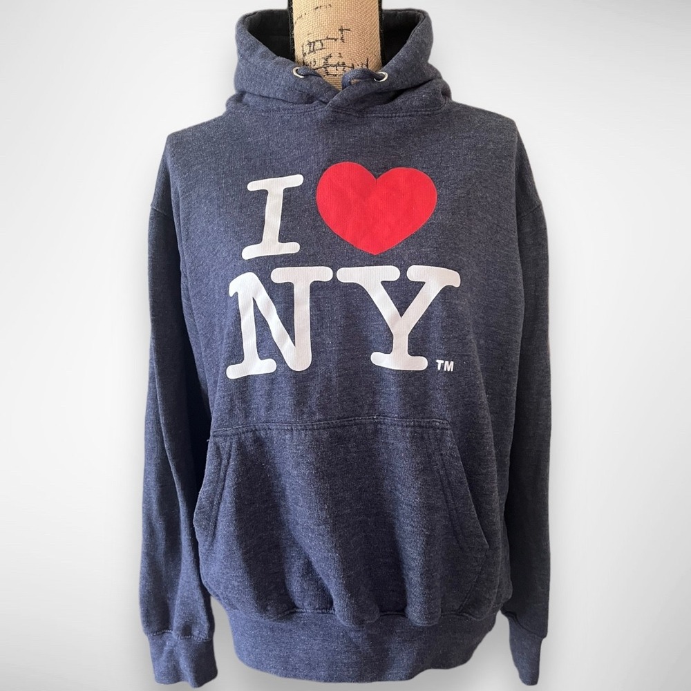I HEART NY Women's Navy Blue Hooded Sweatshirt Medium | EUC